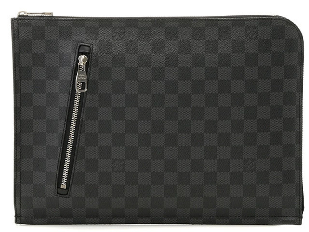 LOUIS VUITTON Poche Documents Clutch Bag Damier Graphite Black
